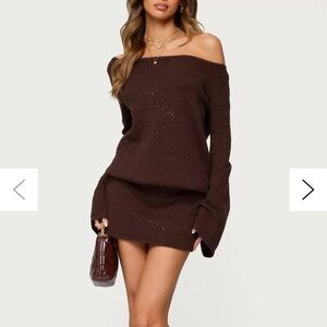 Edikted Off Shoulder Sequin Knit Mini Dress